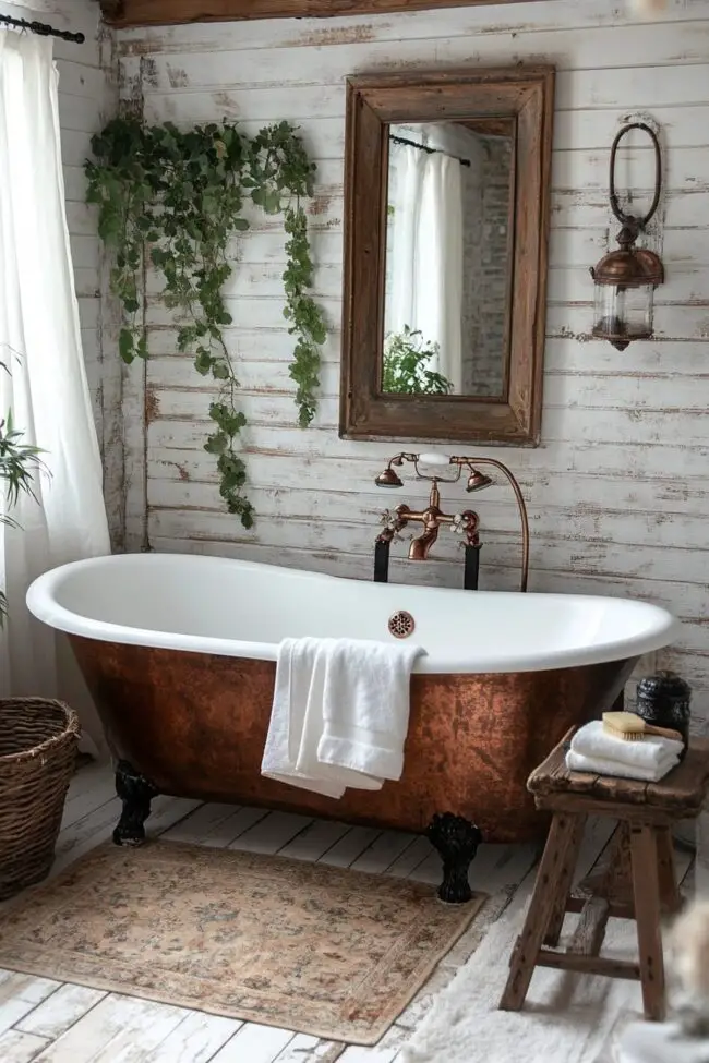 Charming Copper Tub in Rustic Retreat