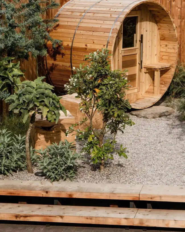 Garden-Encircled Barrel Sauna