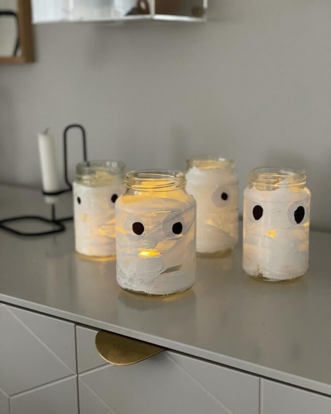 Mummy Mason Jars for Spooky Decor