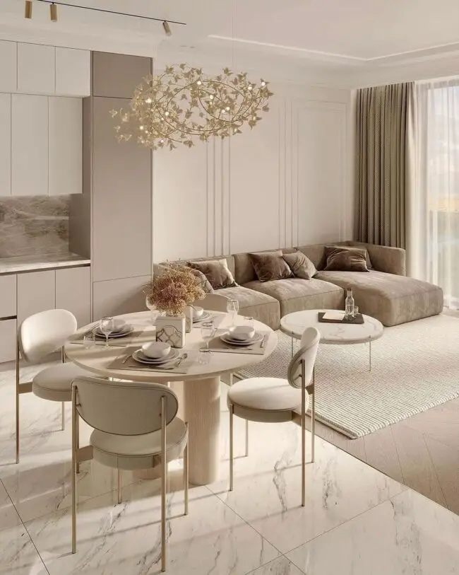 Neutral Elegance in a Living-Dining Space