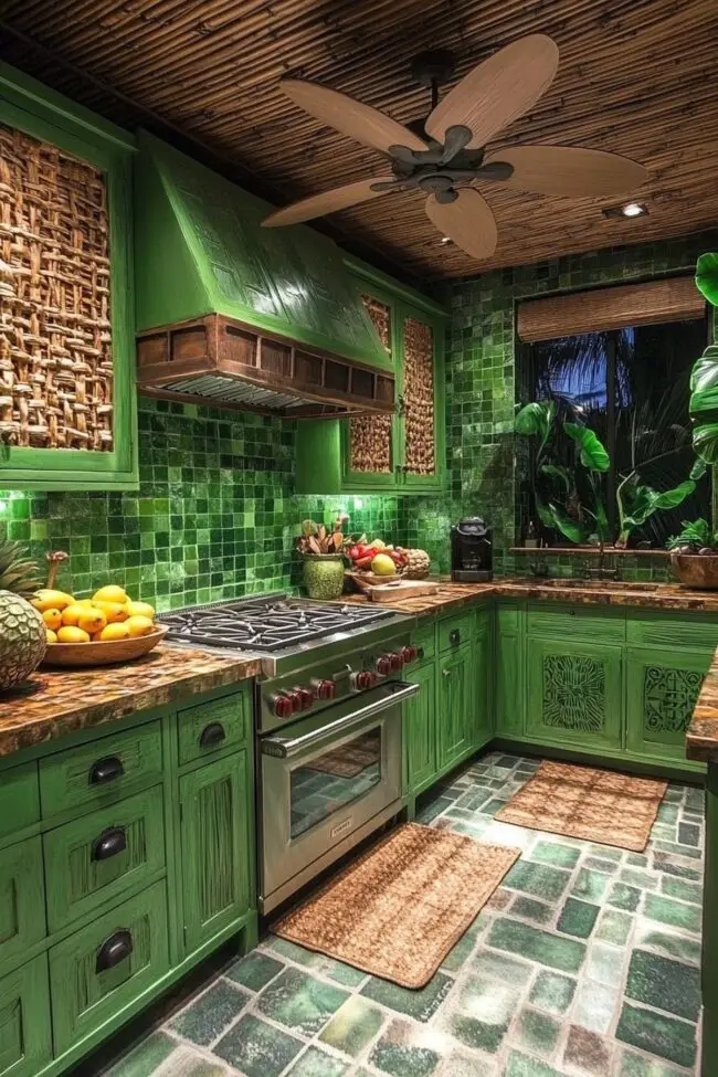 Tropical-Inspired Kitchen with Palm Fronds