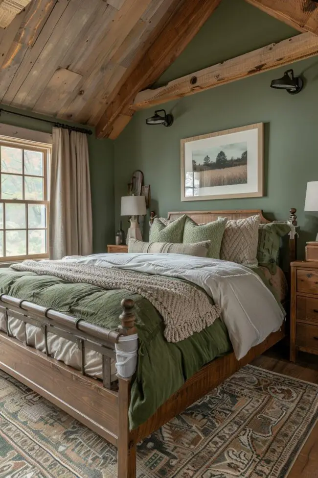 Deep Green Rustic Bedroom Retreat