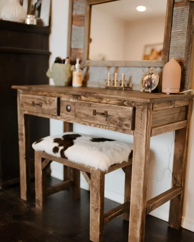 Rustic Vanity with Cowhide Accents