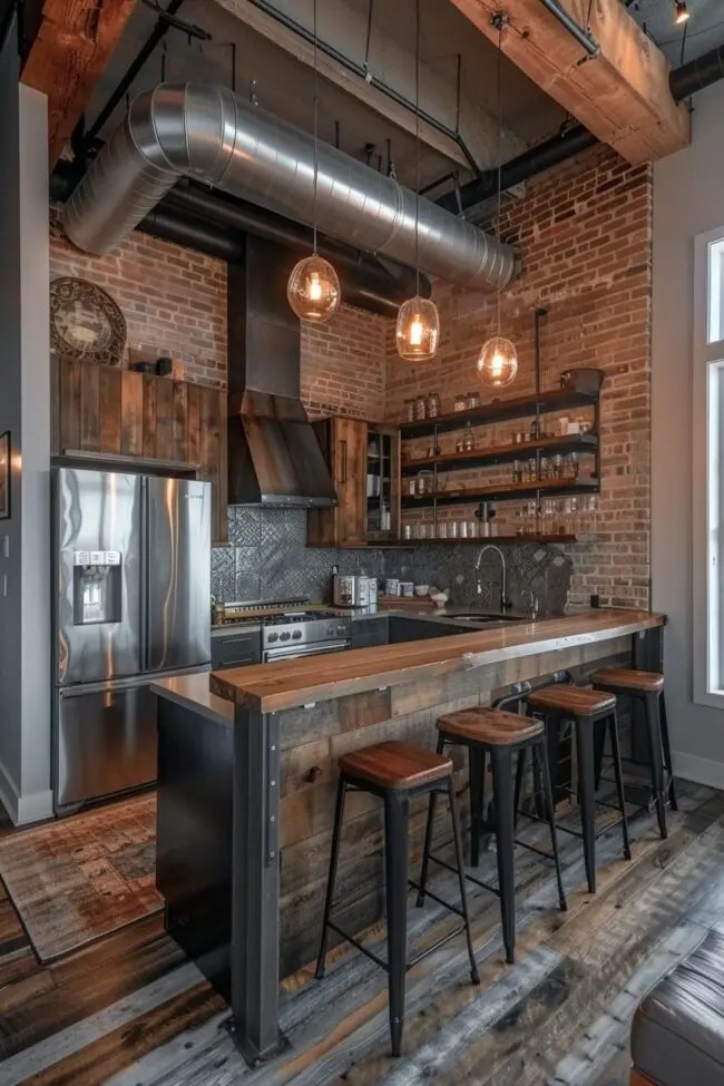 Compact Kitchen with Industrial Charm