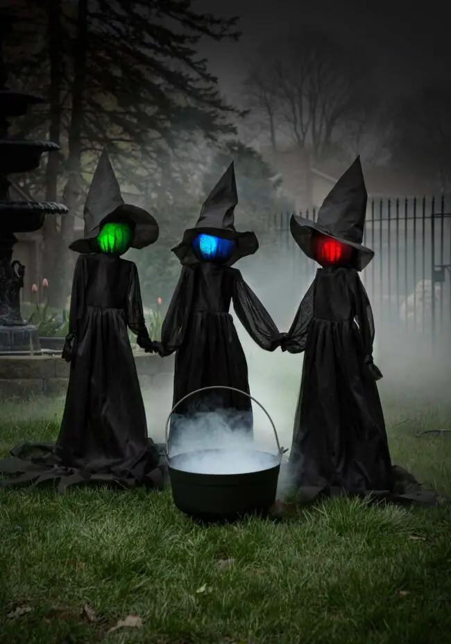 Glowing Witches Surrounding a Mystical Cauldron