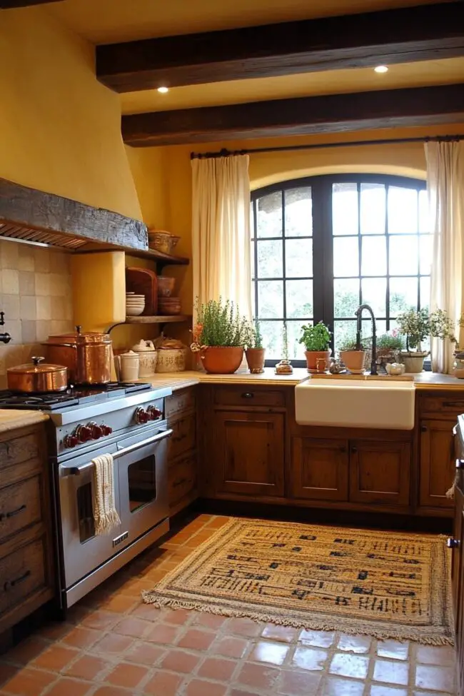 Inviting Rustic Kitchen with Wooden Beams