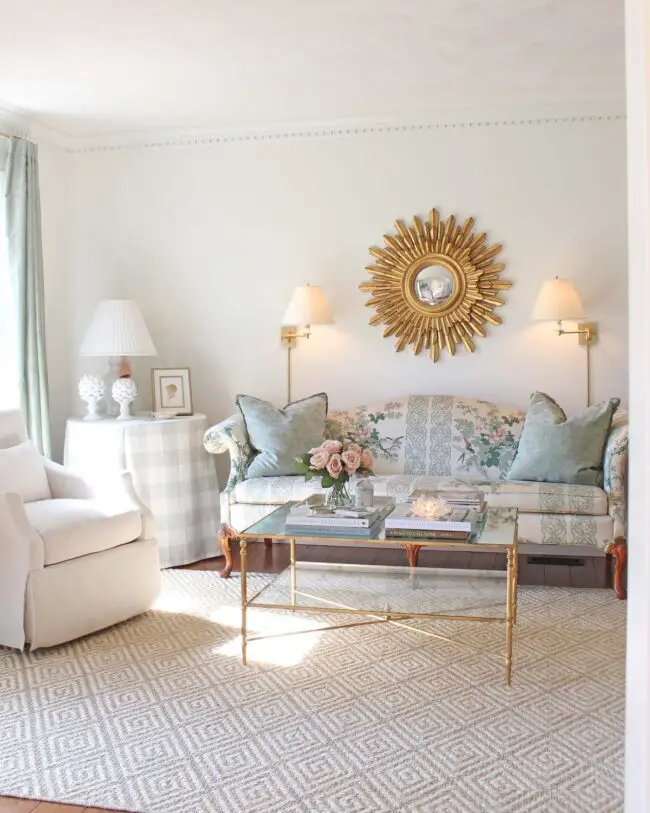 French Country Living Room with a Golden Touch