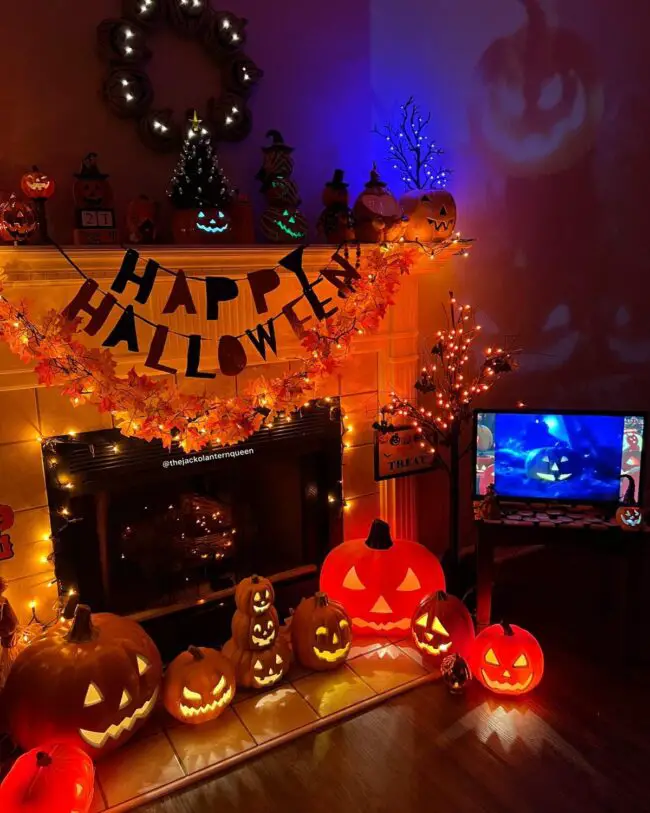 Vibrant Halloween Fireplace Arrangement