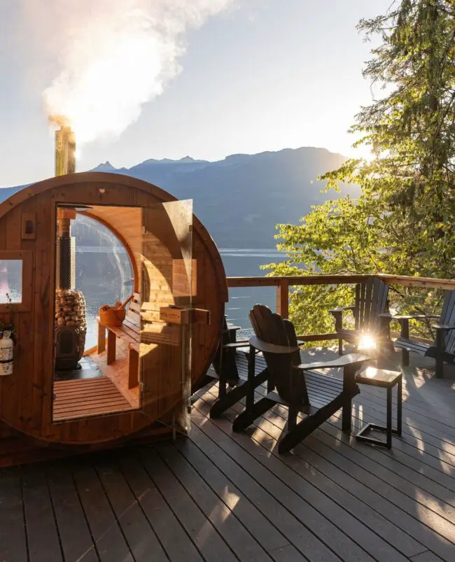 Barrel Sauna with Majestic Mountain Views