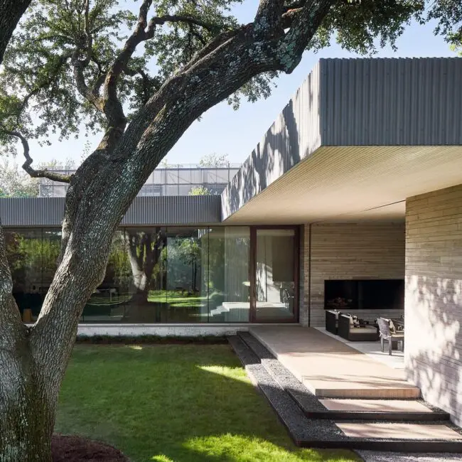 Modern Porch with Large Glass Doors