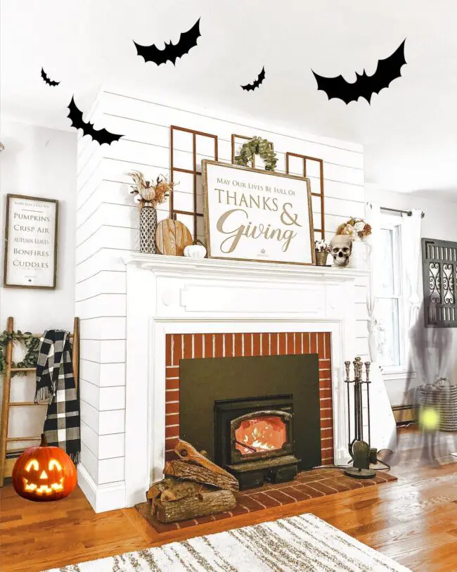 Farmhouse Halloween Fireplace Arrangement