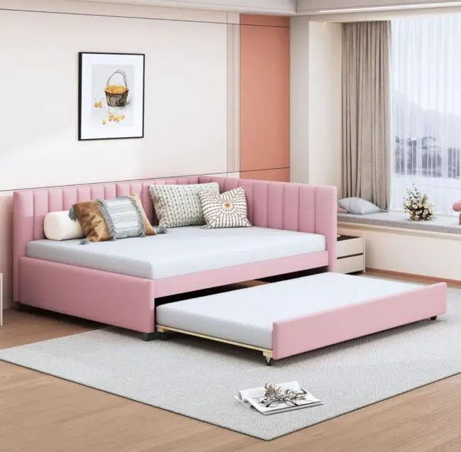 Chic Pink Trundle Bed Design